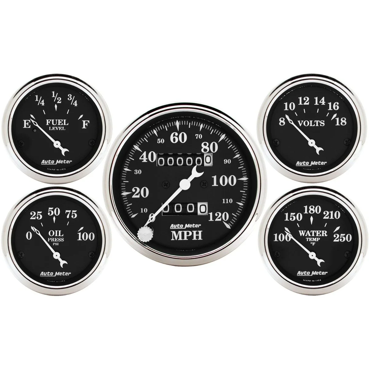AutoMeter Products 1708 5 Pc Kit Old Tyme Black (Mechanical Speedo)