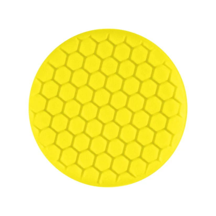 Buff and Shine Euro Yellow foam grip pad with hex face pattern and center ring