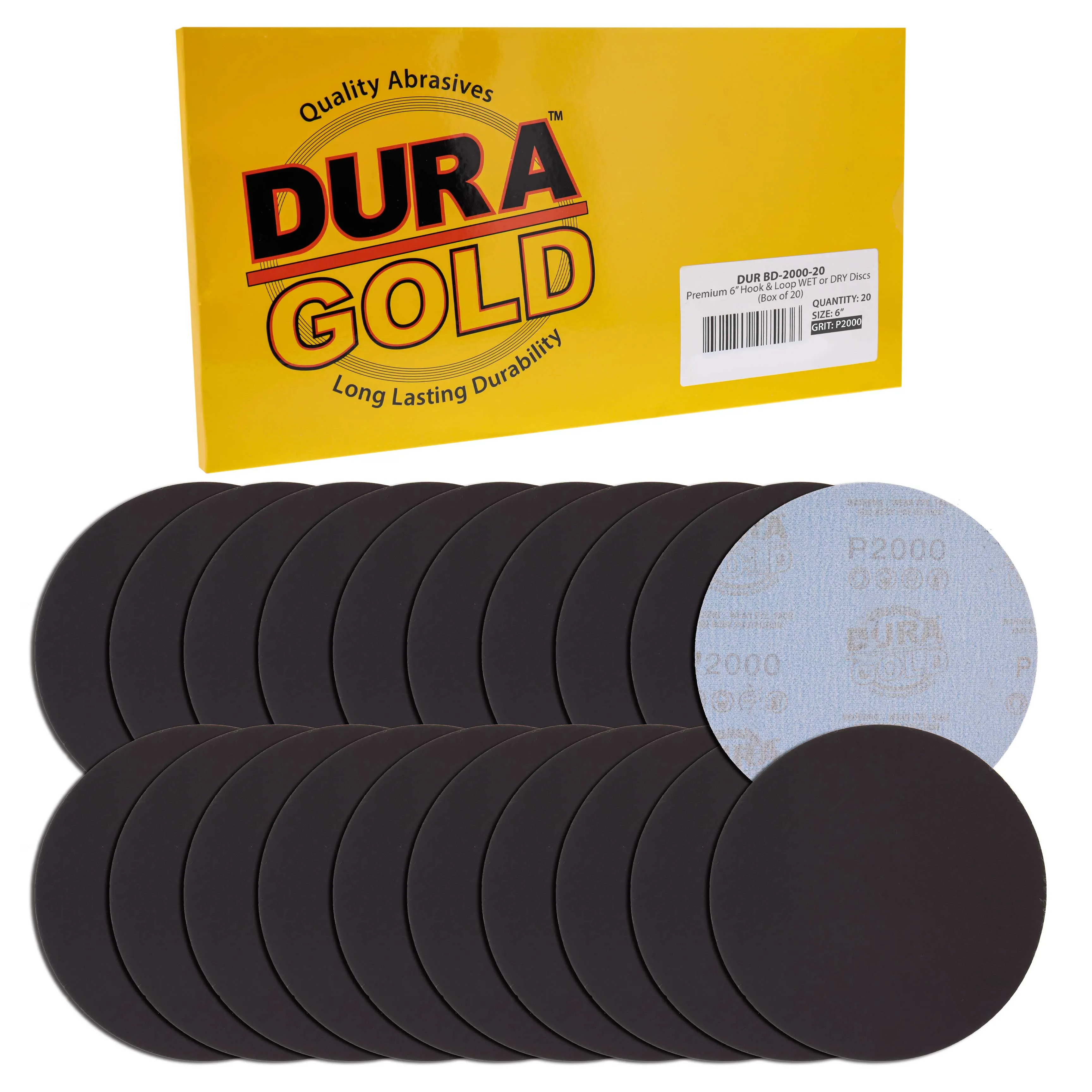Premium 6" Wet or Dry Sanding Discs - 2000 Grit (Box of 20) - Sandpaper Discs, Hook & Loop Backing, Silicon Carbide Cutting - Orbital Sander